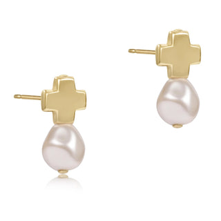 SIGNATURE CROSS GOLD STUD -  PEARL