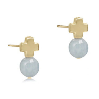 SIGNATURE CROSS GOLD STUD -  AQUAMARINE